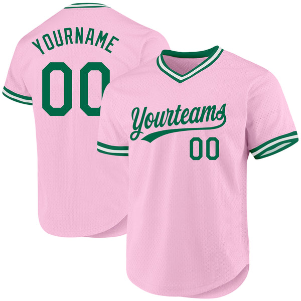 Custom Light Pink Kelly Green-White Authentic Throwback Baseball Jersey