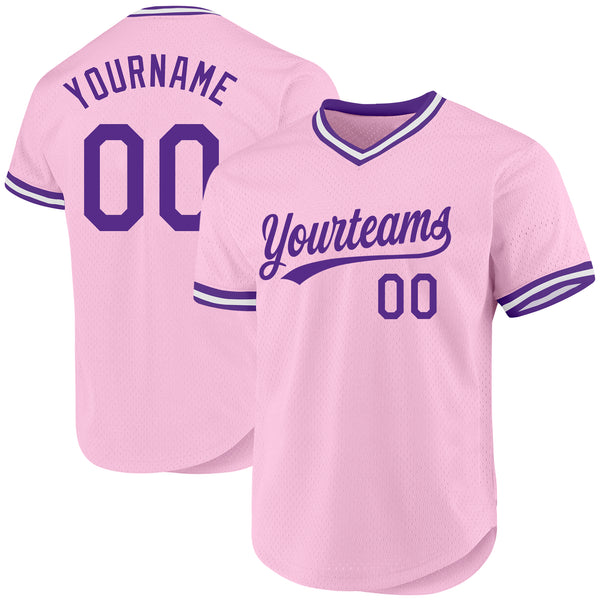 Custom Light Pink Purple-White Authentic Throwback Baseball Jersey