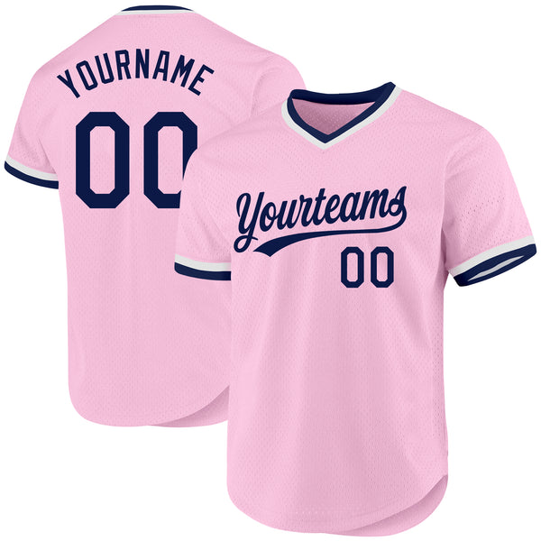 Custom Light Pink Navy-White Authentic Throwback Baseball Jersey