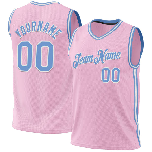Custom Light Pink Light Blue-White Authentic Throwback Basketball Jersey