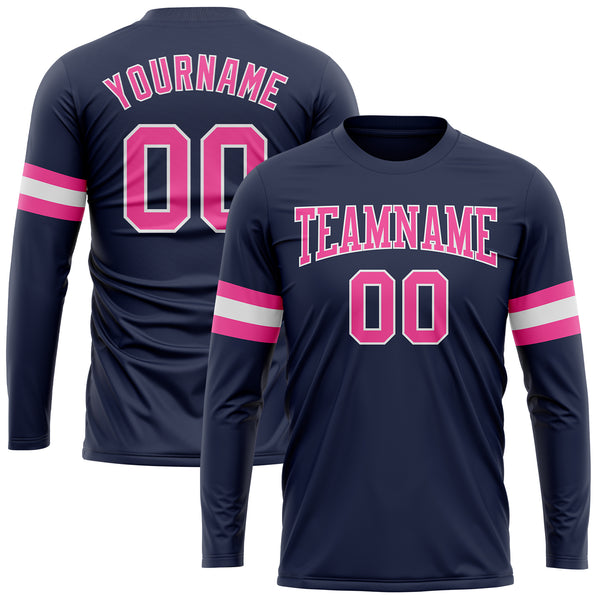 Custom Navy Pink-White Long Sleeve Performance Salute To Service T-Shirt