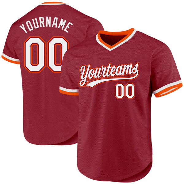 Custom Maroon White-Orange Authentic Throwback Baseball Jersey