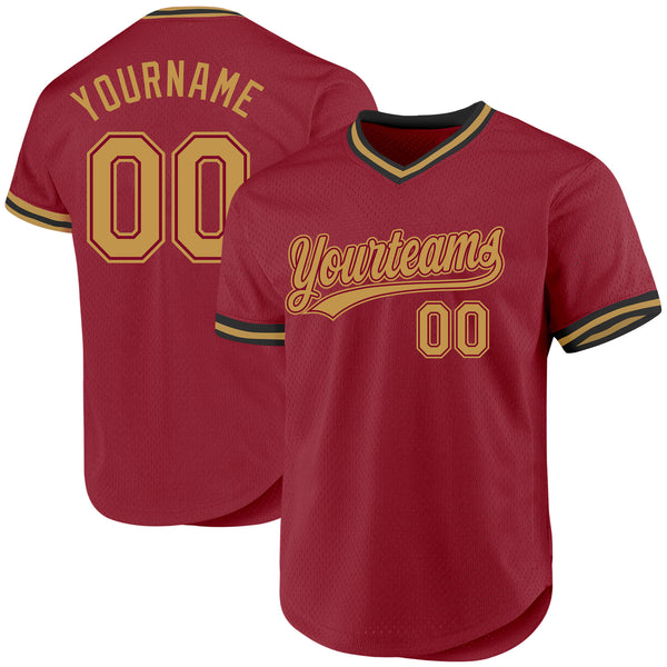 Custom Maroon Old Gold-Black Authentic Throwback Baseball Jersey
