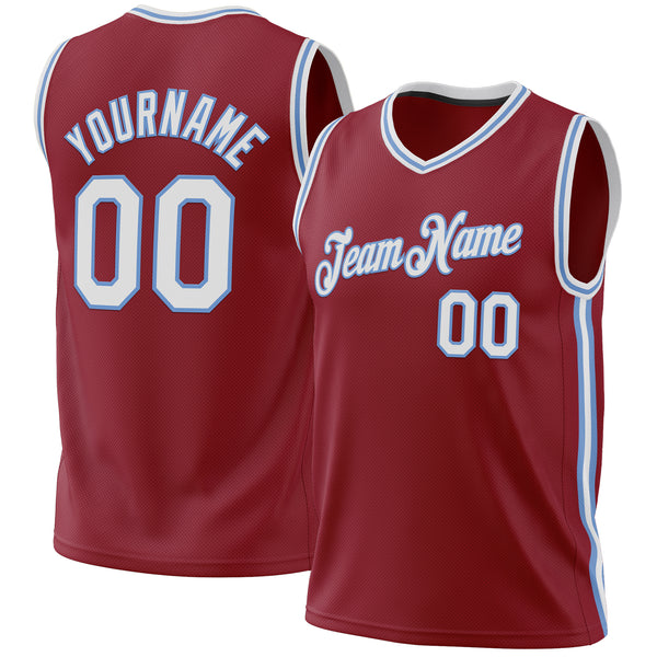 Custom Maroon White-Light Blue Authentic Throwback Basketball Jersey