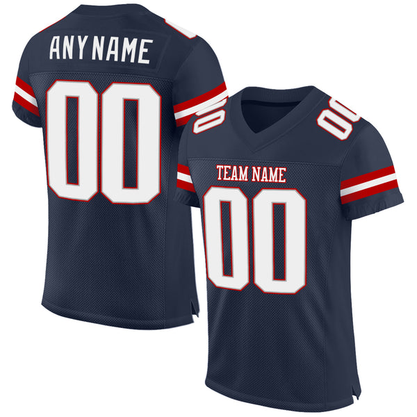 Custom Navy White-Red Mesh Authentic Football Jersey