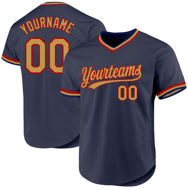Custom Navy Old Gold-Red Authentic Throwback Baseball Jersey