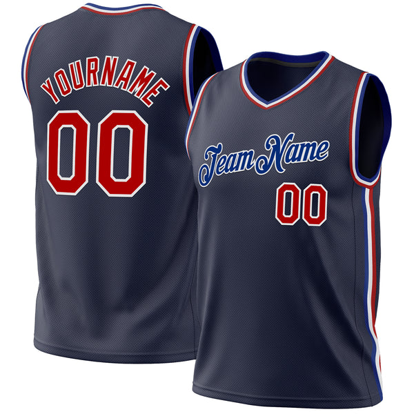 Custom Navy Red-Royal Authentic Throwback Basketball Jersey