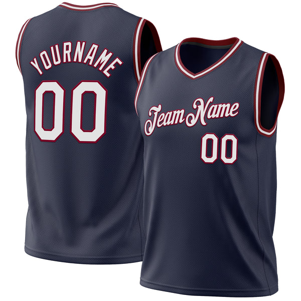 Custom Navy White-Maroon Authentic Throwback Basketball Jersey