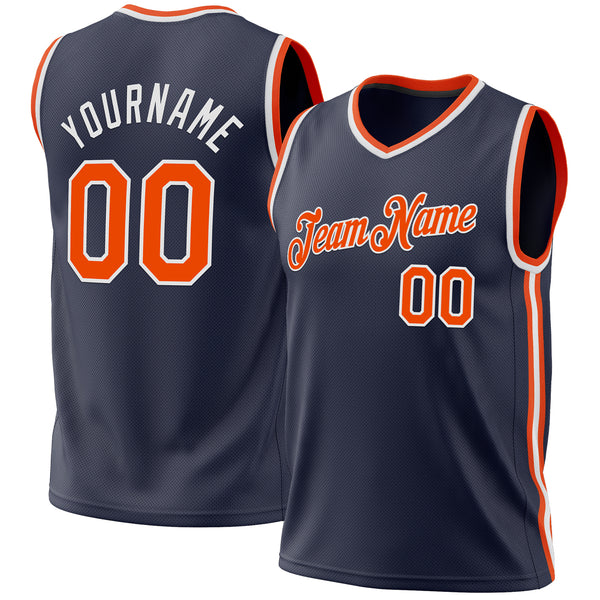 Custom Navy Orange-White Authentic Throwback Basketball Jersey
