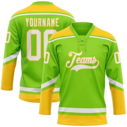 Custom Olive Neon Yellow-Black Salute To Service Hockey Lace Neck