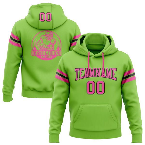 Custom Stitched Neon Green Pink-Black Football Pullover Sweatshirt Hoodie