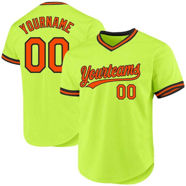 Custom Neon Green Orange-Black Authentic Throwback Baseball Jersey
