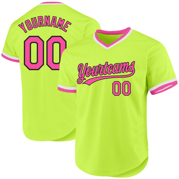 Custom Neon Green Pink-Black Authentic Throwback Baseball Jersey