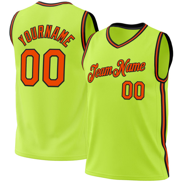 Custom Neon Green Orange-Black Authentic Throwback Basketball Jersey