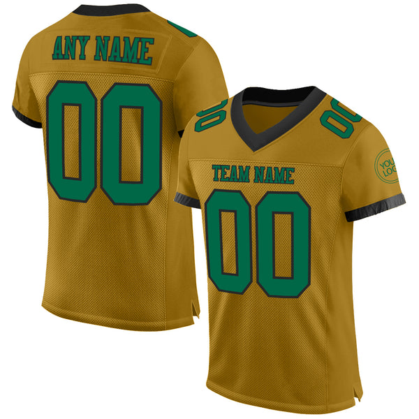 Custom Old Gold Kelly Green-Black Mesh Authentic Football Jersey
