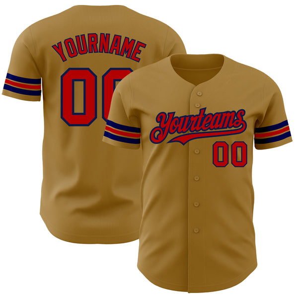 Custom Old Gold Red-Navy Authentic Baseball Jersey