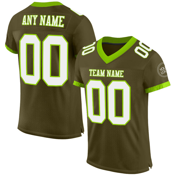 Custom Olive White-Neon Green Mesh Authentic Salute To Service Football Jersey