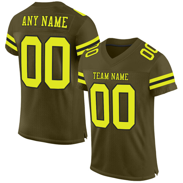 Custom Olive Neon Yellow-Black Mesh Authentic Salute To Service Football Jersey