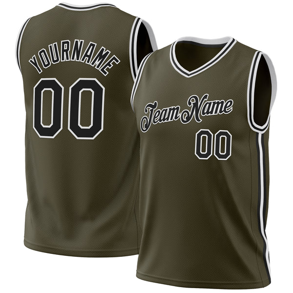 Custom Olive Black-White Authentic Throwback Salute To Service Basketball Jersey