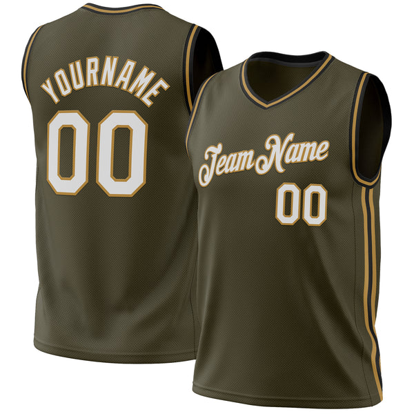 Custom Olive Old Gold-Black Authentic Throwback Salute To Service Basketball Jersey