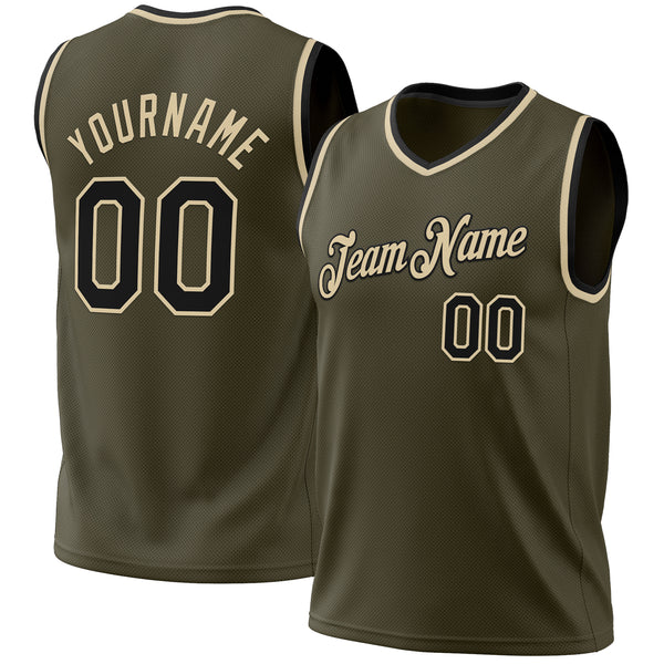 Custom Olive Black-Cream Authentic Throwback Salute To Service Basketball Jersey