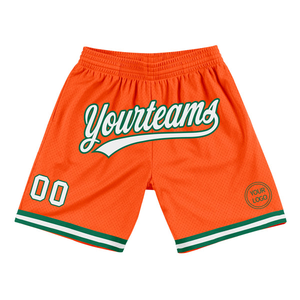 Custom Orange White-Kelly Green Authentic Throwback Basketball Shorts