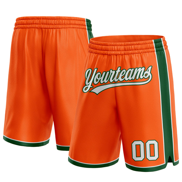 Custom Orange White-Green Authentic Basketball Shorts