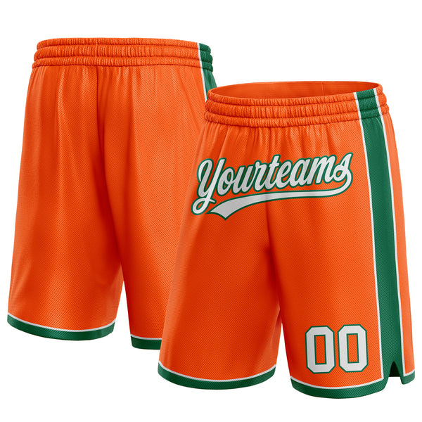 Custom Orange White-Kelly Green Authentic Basketball Shorts