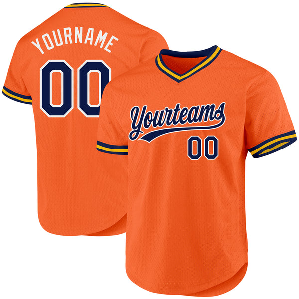 Custom Orange Navy-White Authentic Throwback Baseball Jersey