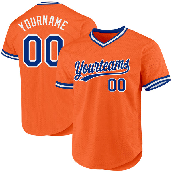 Custom Orange Royal-White Authentic Throwback Baseball Jersey