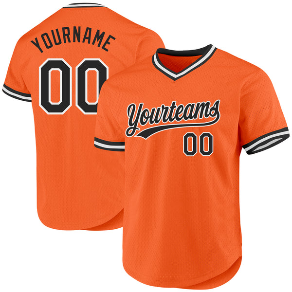 Custom Orange Black-White Authentic Throwback Baseball Jersey