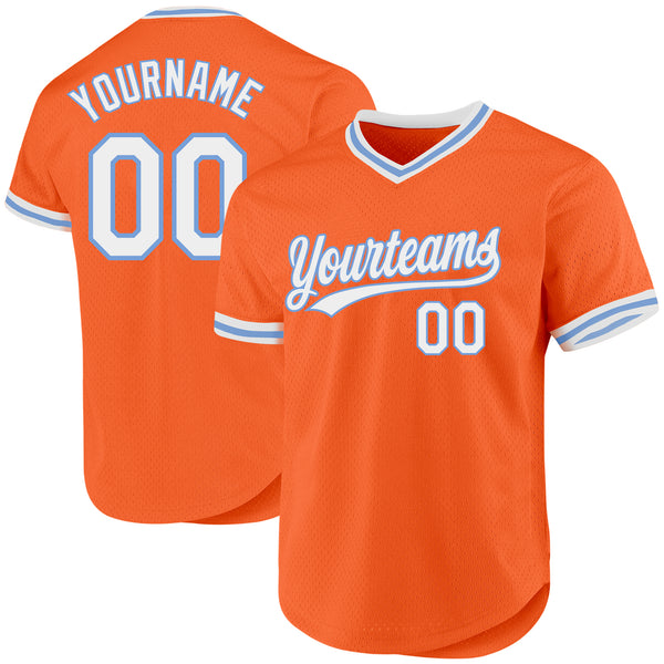 Custom Orange White-Light Blue Authentic Throwback Baseball Jersey