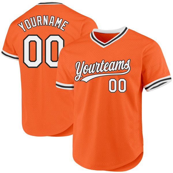 Custom Orange White-Black Authentic Throwback Baseball Jersey