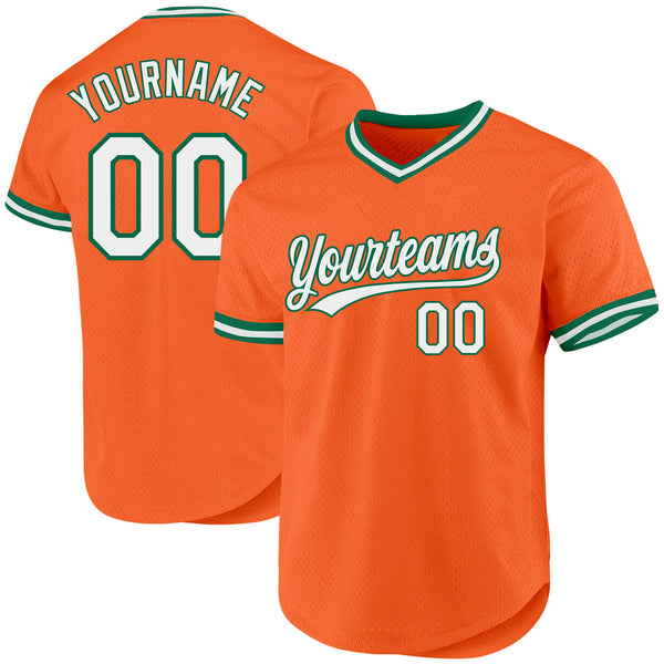 Custom Orange White-Kelly Green Authentic Throwback Baseball Jersey