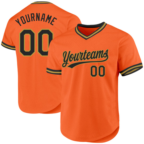 Custom Orange Black-Old Gold Authentic Throwback Baseball Jersey
