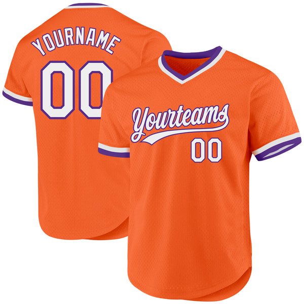 Custom Orange White-Purple Authentic Throwback Baseball Jersey