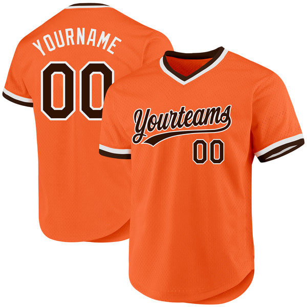 Custom Orange Brown-White Authentic Throwback Baseball Jersey