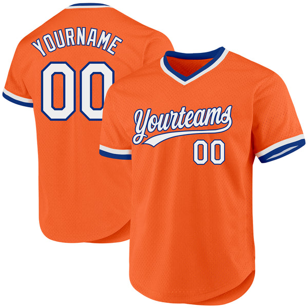 Custom Orange White-Royal Authentic Throwback Baseball Jersey
