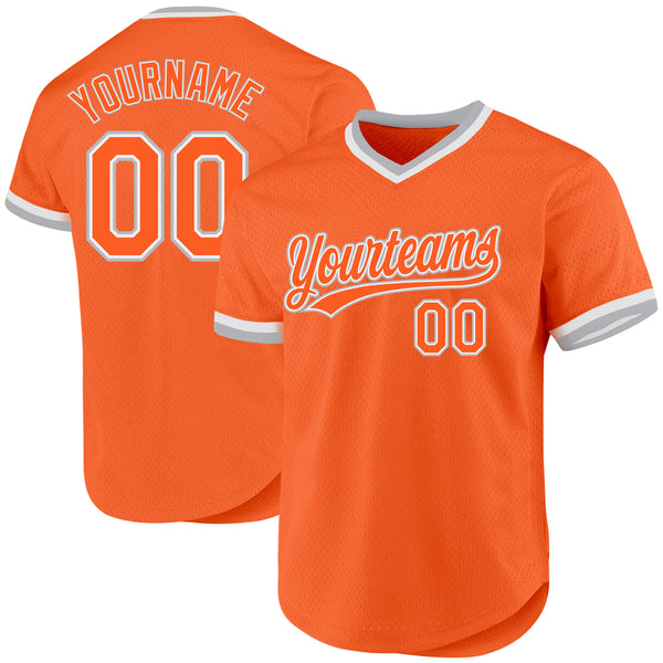 Custom Orange Gray-White Authentic Throwback Baseball Jersey