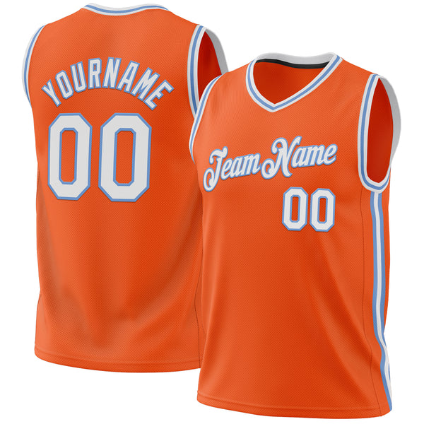 Custom Orange White-Light Blue Authentic Throwback Basketball Jersey