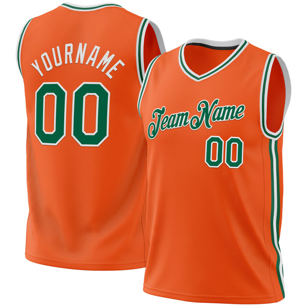 Custom Orange Kelly Green-White Authentic Throwback Basketball Jersey