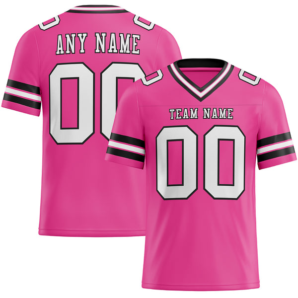 Custom Pink White-Black Authentic Football Jersey
