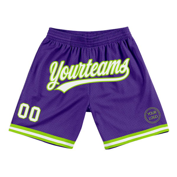Custom Purple White-Neon Green Authentic Throwback Basketball Shorts