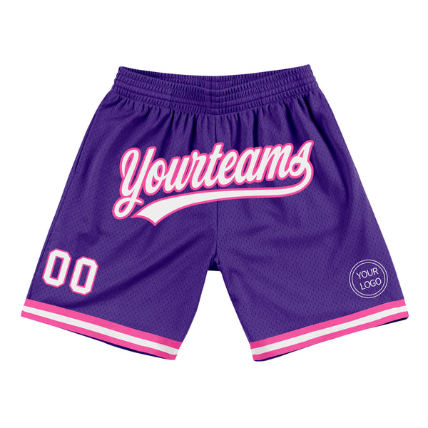 Custom Purple White-Pink Authentic Throwback Basketball Shorts