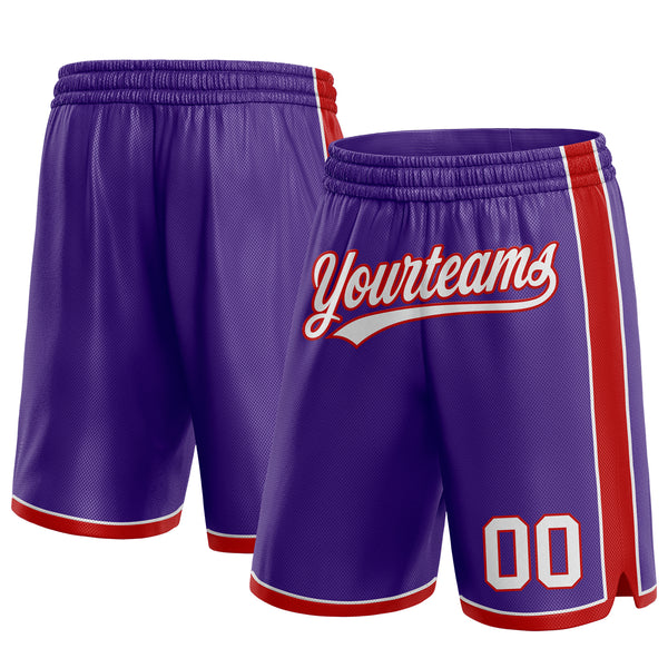 Custom Purple White-Red Authentic Basketball Shorts