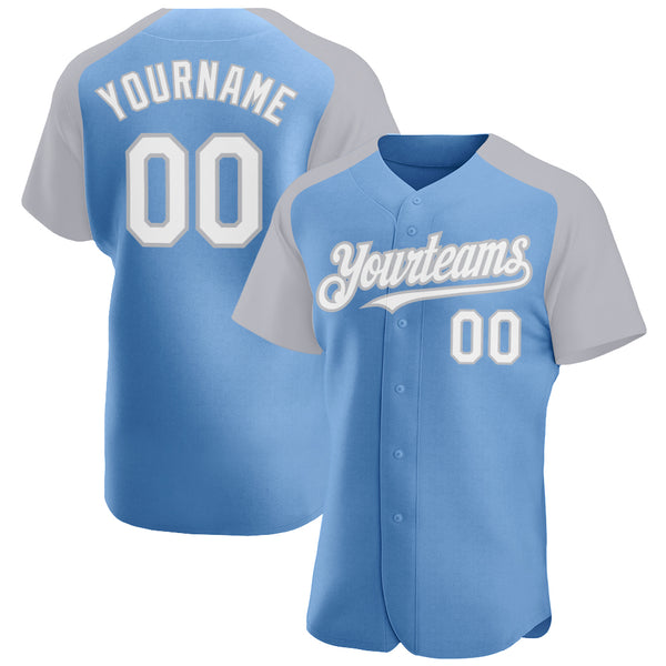 Custom Light Blue White-Gray Authentic Raglan Sleeves Baseball Jersey