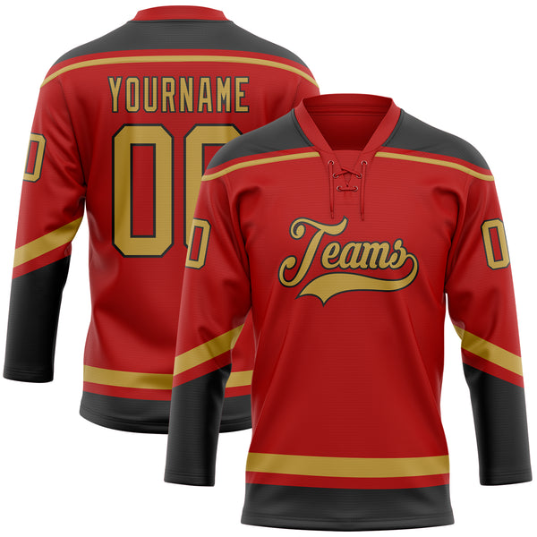 Custom Old Gold Red-Black Hockey Jersey