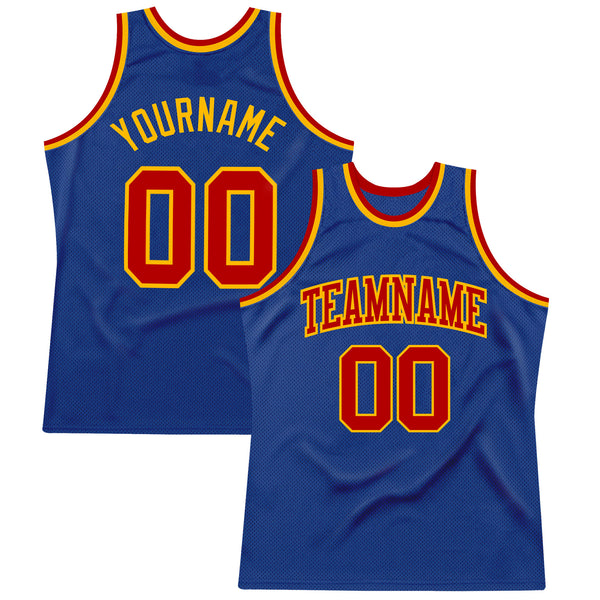 Custom Royal Red-Gold Authentic Throwback Basketball Jersey