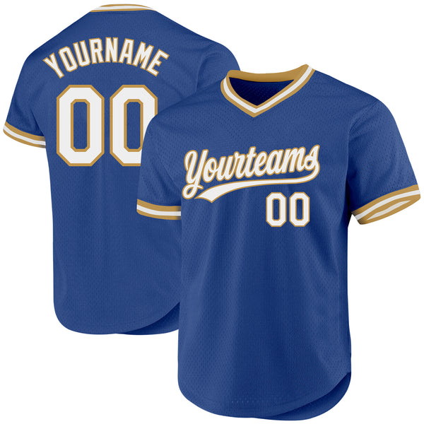Custom Royal White-Old Gold Authentic Throwback Baseball Jersey