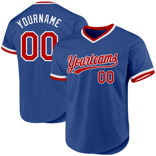 Custom Royal Red-White Authentic Throwback Baseball Jersey